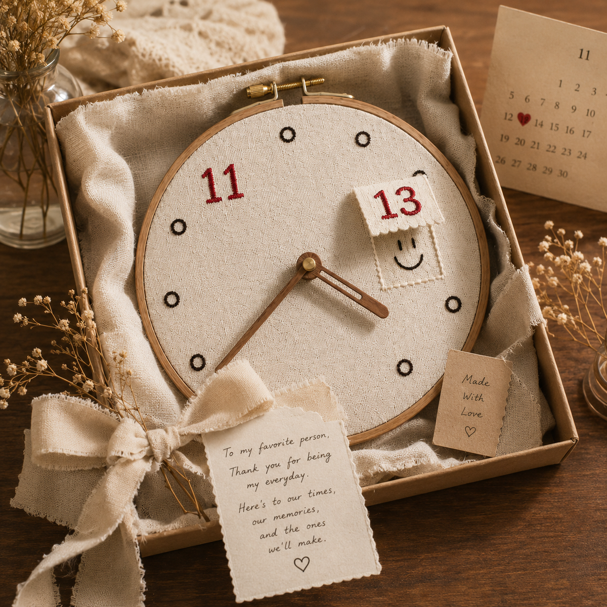 Hidden Date Embroidery Memory Clock, size and feature guide
