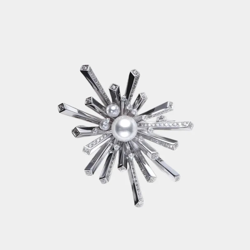 Pearl Starburst Snowflake Brooch — front view of radiating pearl brooch