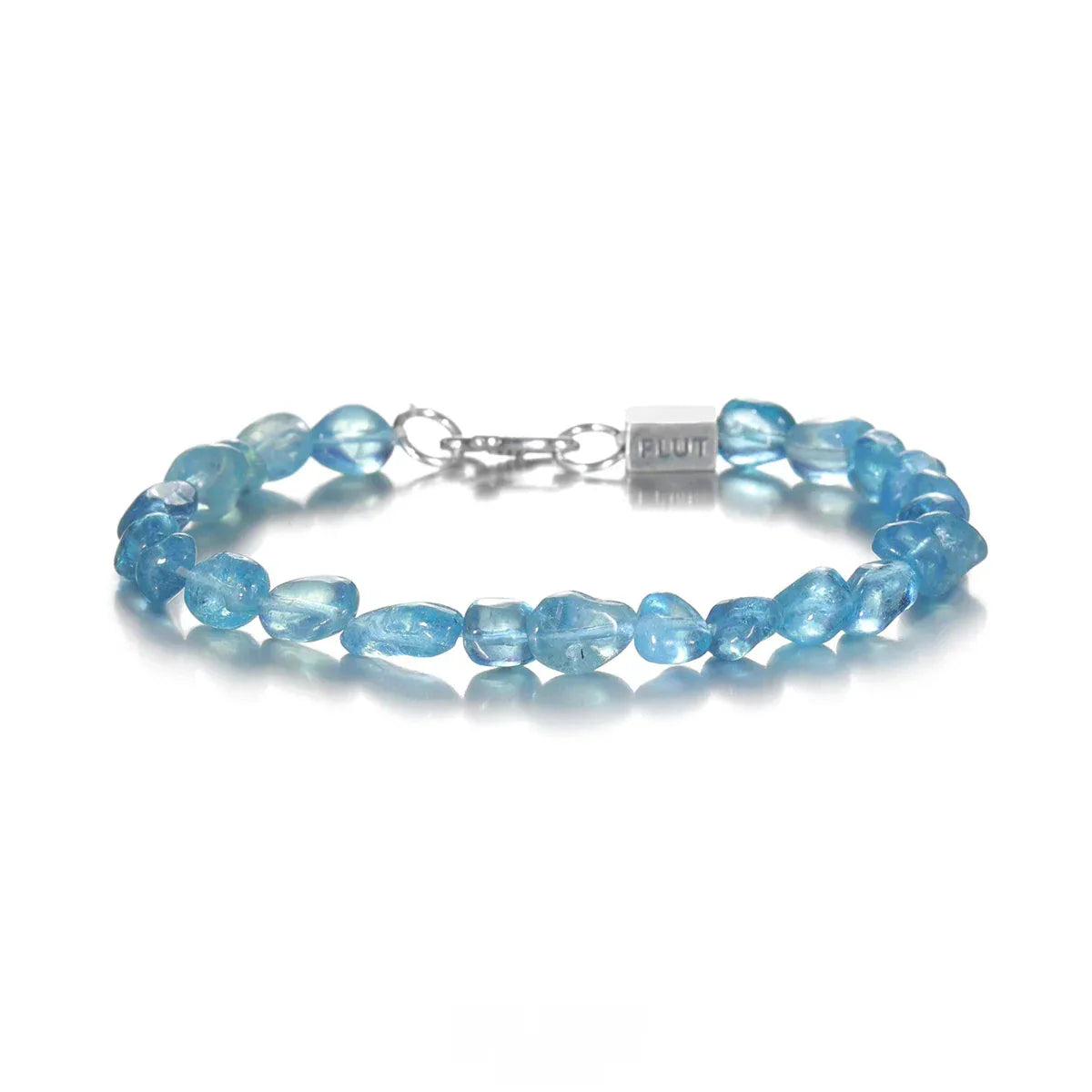 Irregular Aquamarine Bead Bracelet angled bracelet detail on white