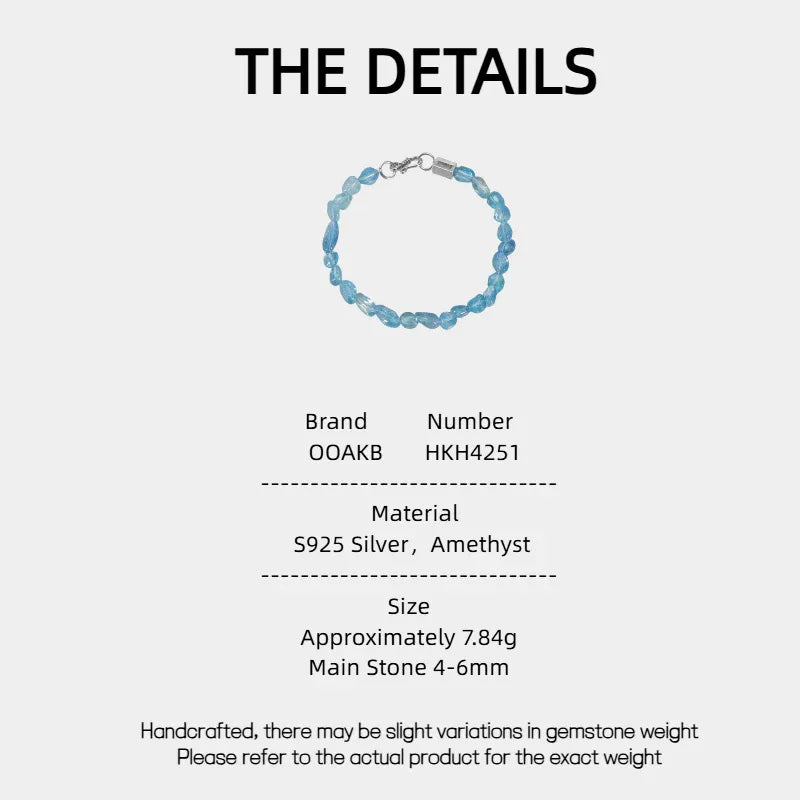Irregular Aquamarine Bead Bracelet specification card with product measurements