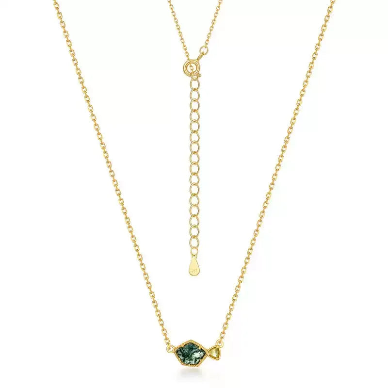 Irregular Green Moss Agate Pendant Necklace — full necklace arrangement 5