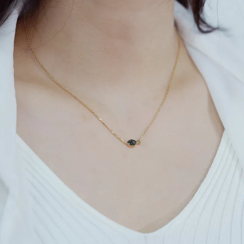 Irregular Green Moss Agate Pendant Necklace — neckline scale view 2