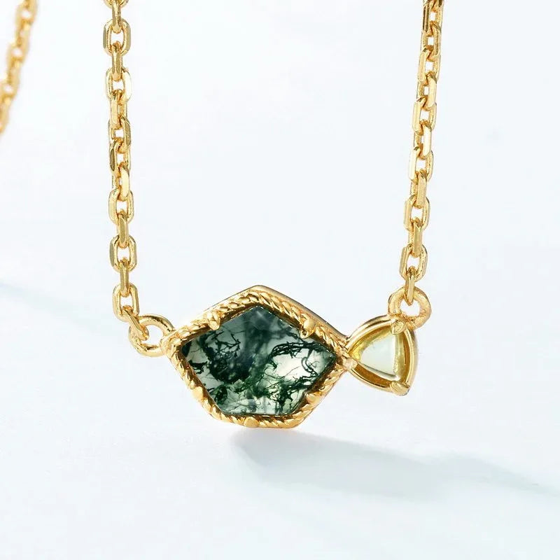Irregular Green Moss Agate Pendant Necklace — pendant close-up 3