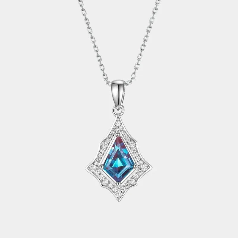 Kite-cut Alexandrite openwork pendant necklace, full product view on a white background