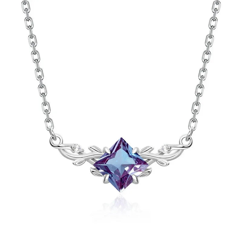 Kite-cut Alexandrite vine collar necklace, front product view on a white background