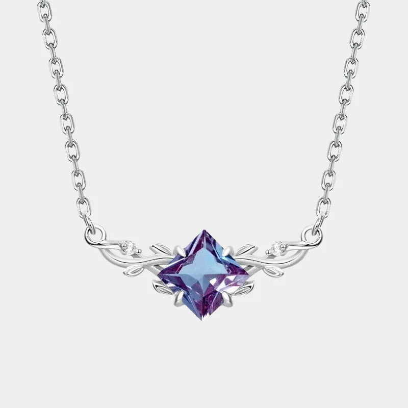 Kite-cut Alexandrite vine collar necklace, full product view on a white background