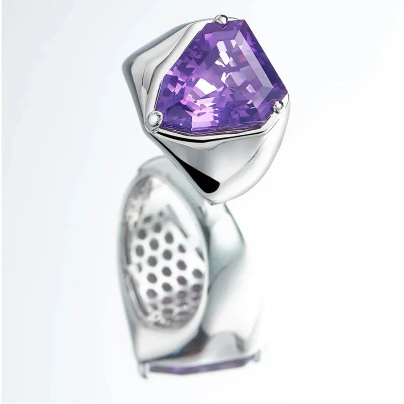 kite-cut amethyst ring angled product view on a white background
