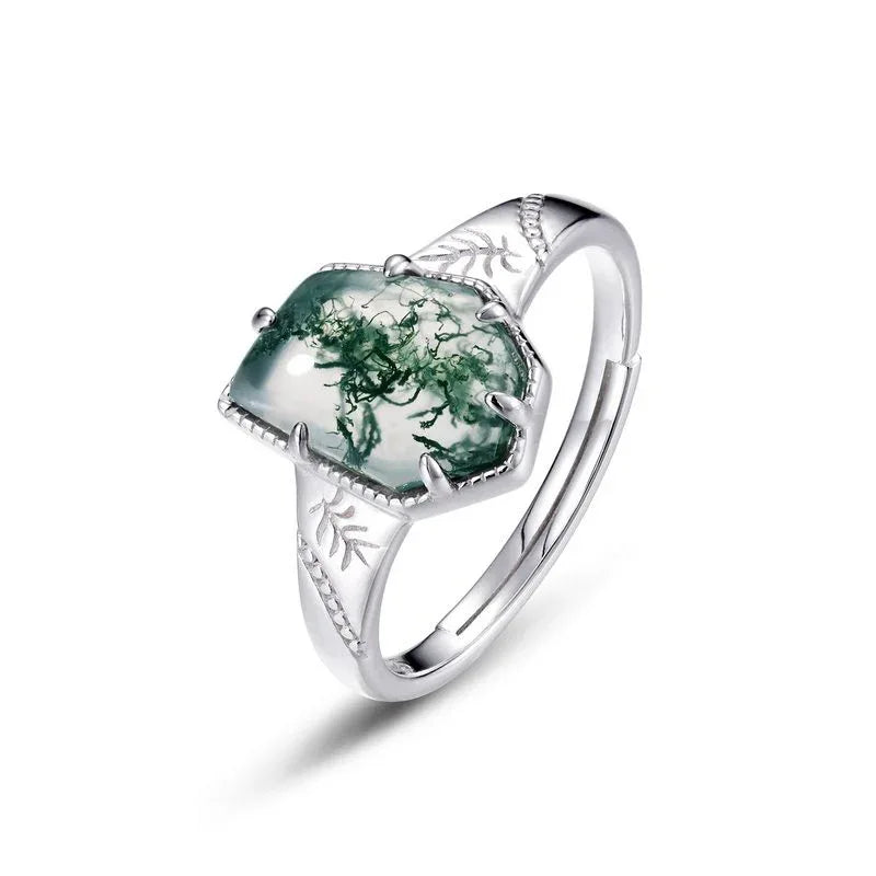 Kite-Cut Moss Agate Open Ring — side profile and band detail 4