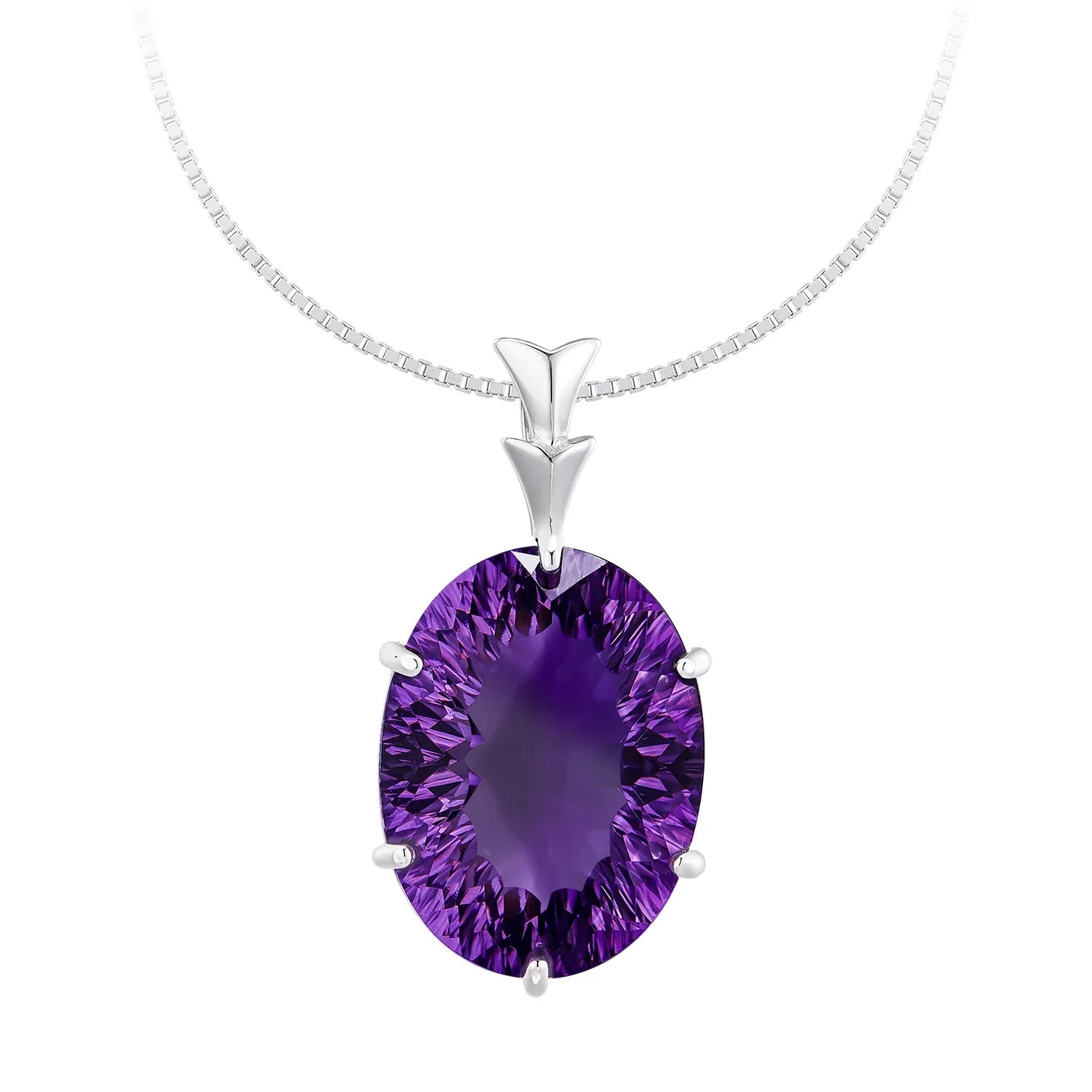 large oval amethyst pendant necklace front pendant view on a white background