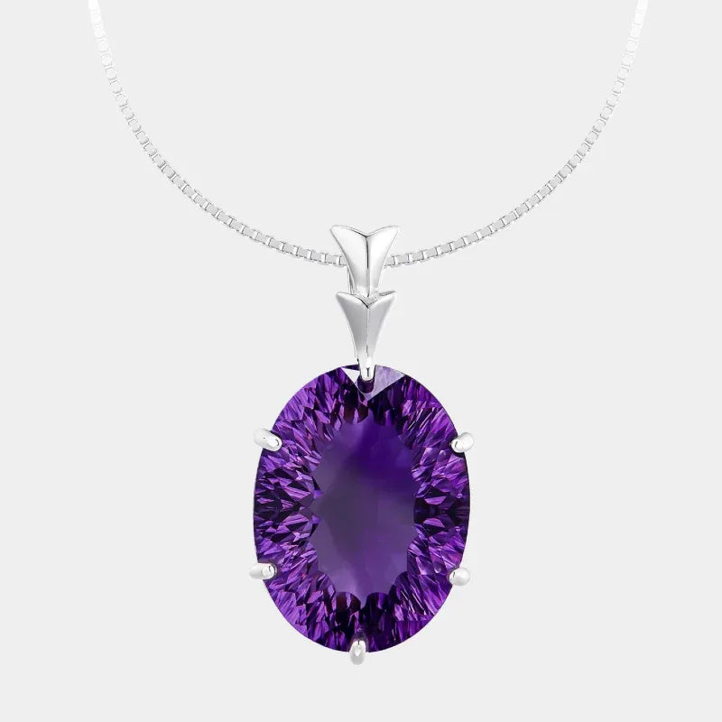 large oval amethyst pendant necklace front product view on a white background