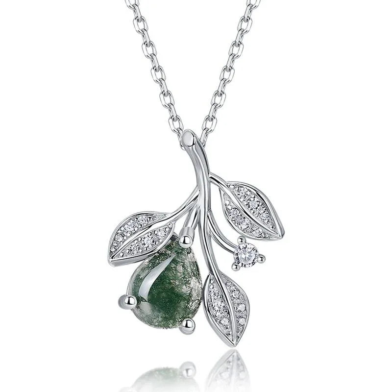 Leaf Vine Moss Agate Pendant Necklace — full necklace arrangement 5