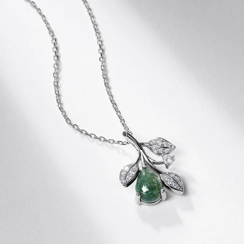 Leaf Vine Moss Agate Pendant Necklace — pendant close-up 3