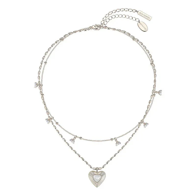 Double-Layer Pearl Heart Necklace — alternate isolated full necklace view
