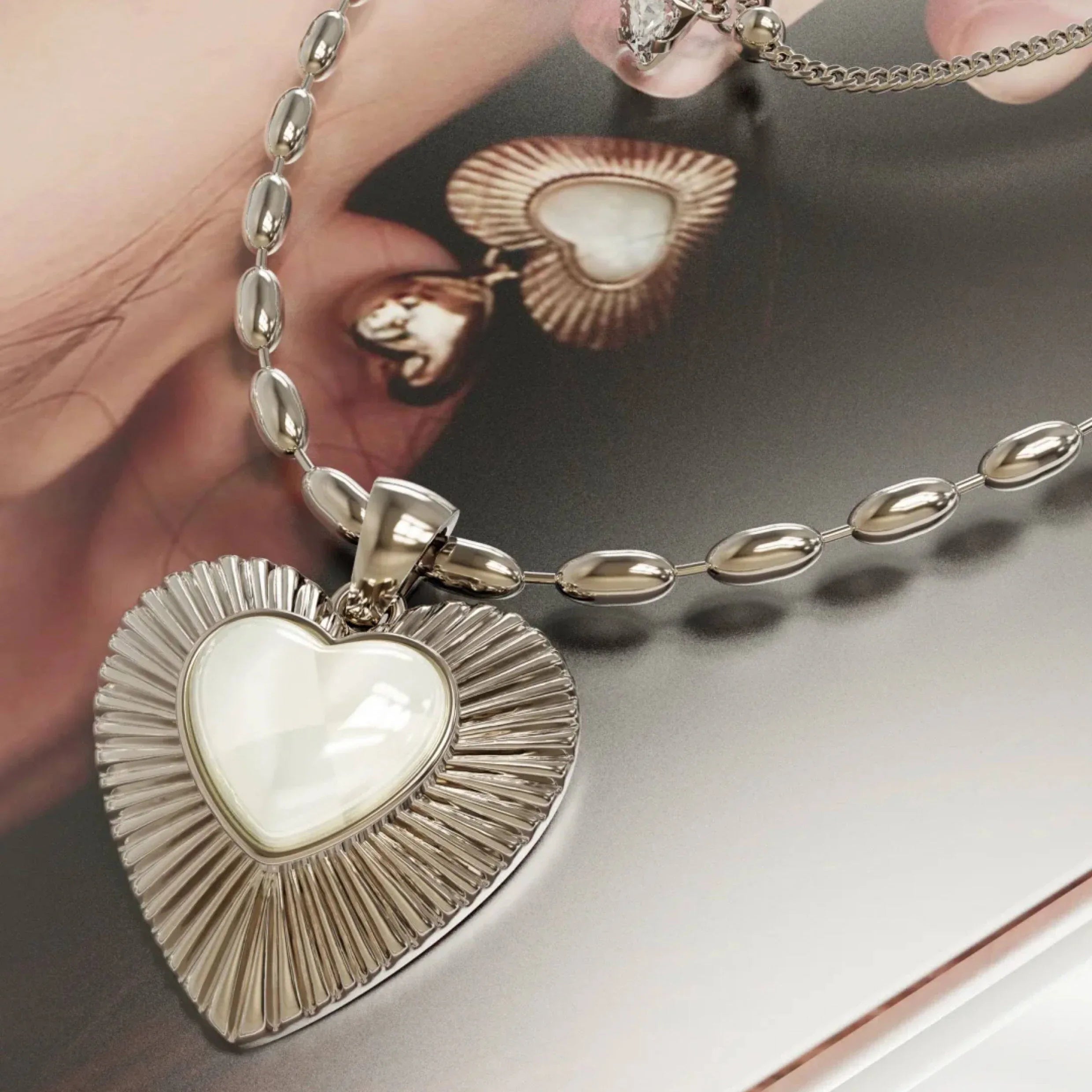 Double-Layer Pearl Heart Necklace — macro product view of the framed pearl heart