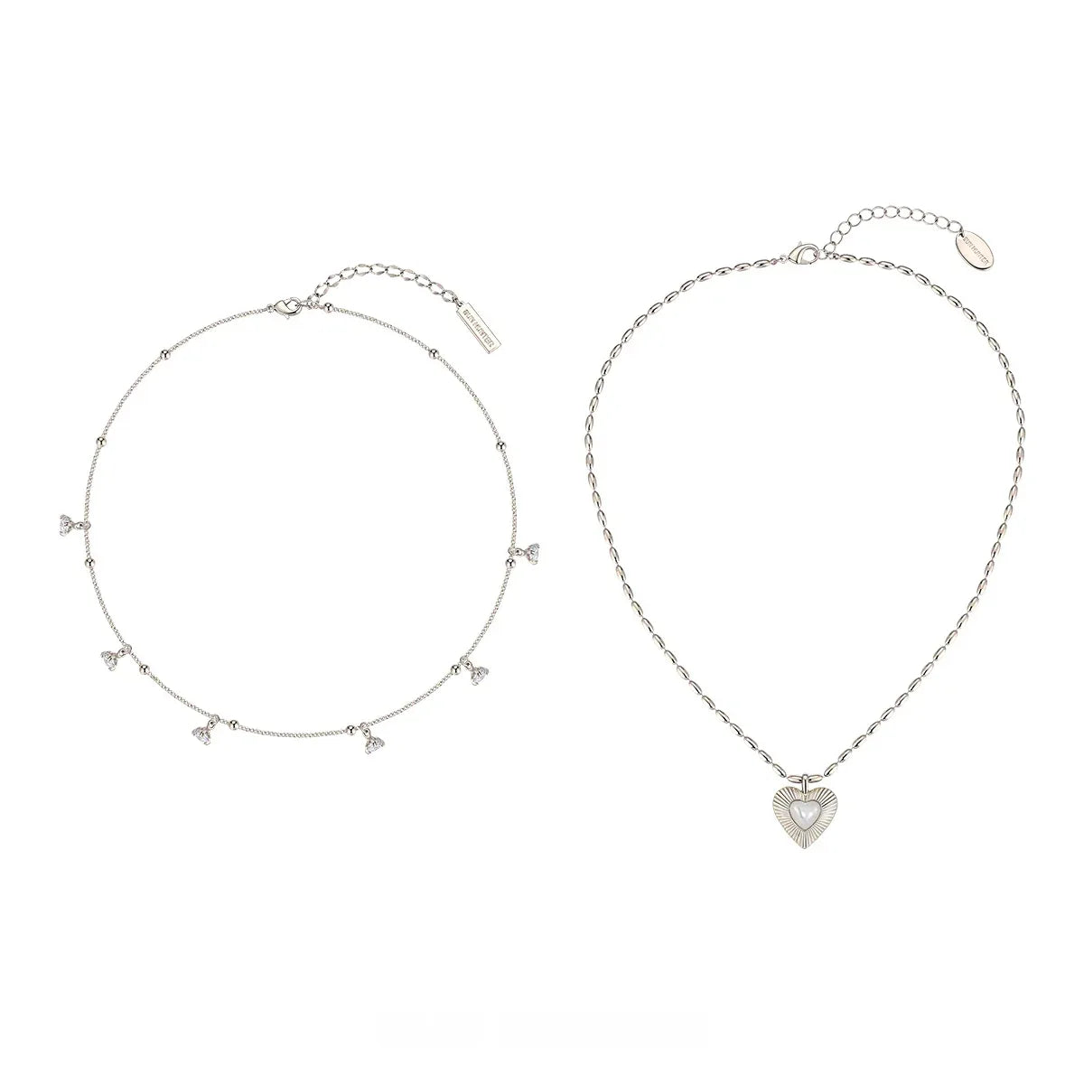 Double-Layer Pearl Heart Necklace — side-by-side views of the layer spacing and heart pendant