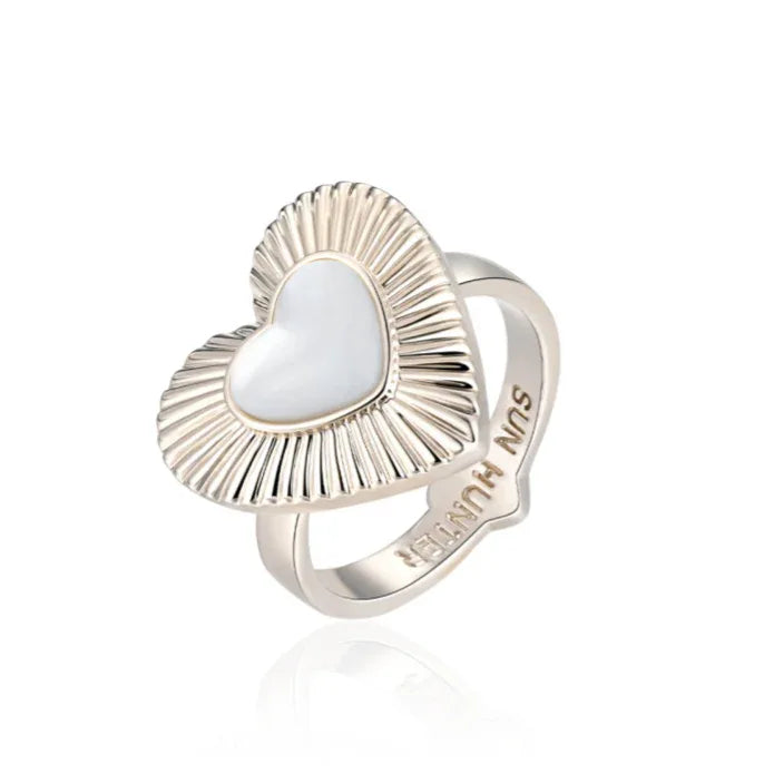 Ridged Pearl Heart Open Ring — alternate isolated ring angle