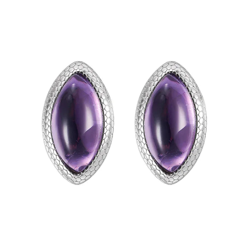marquise amethyst stud earrings paired product view on a white background