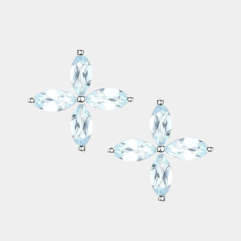 Marquise Aquamarine Four-Petal Stud Earrings paired product view on a white background