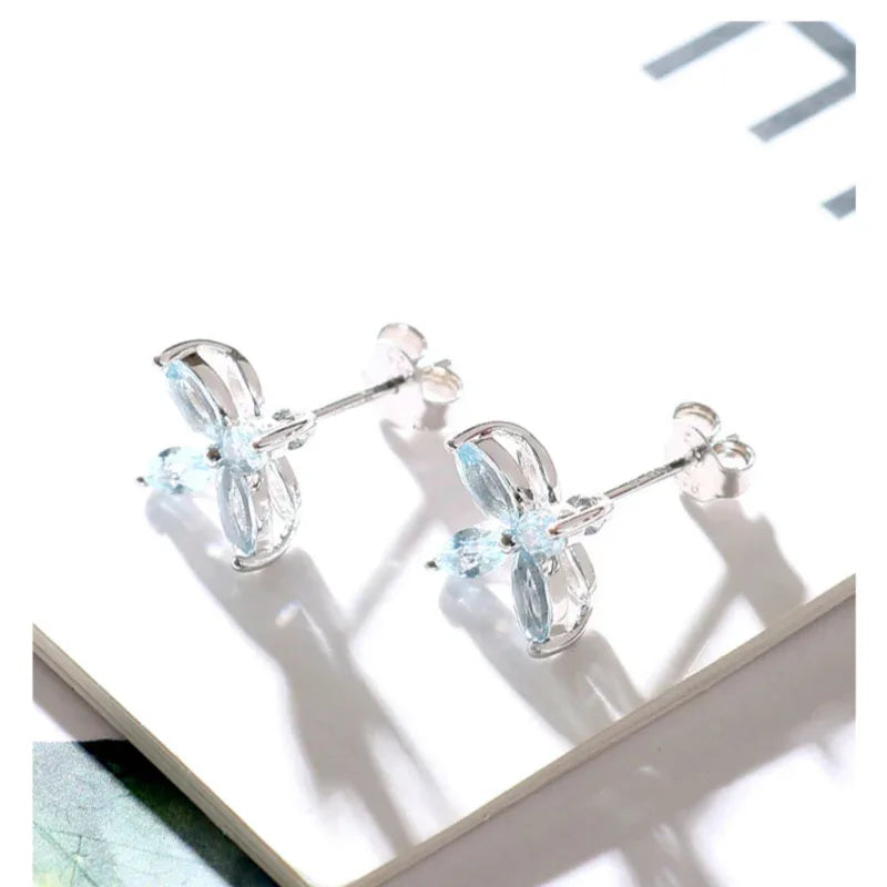 Marquise Aquamarine Four-Petal Stud Earrings rear view showing earring backs