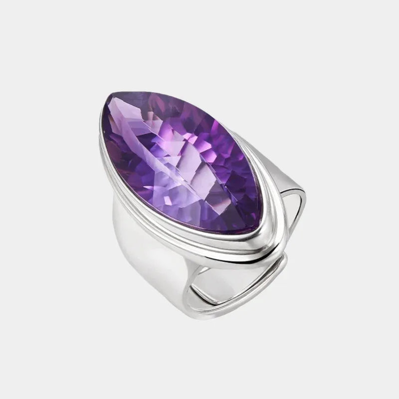marquise amethyst sculptural ring front product view on a white background