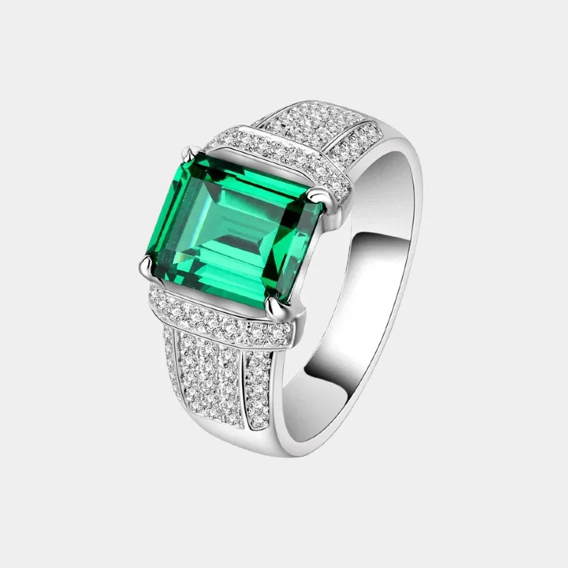 Men's 10 mm Emerald Pave Statement Ring front product view on a white background