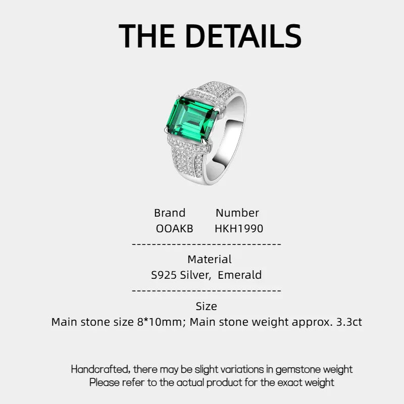 Men's 10 mm Emerald Pave Statement Ring specification card with product measurements