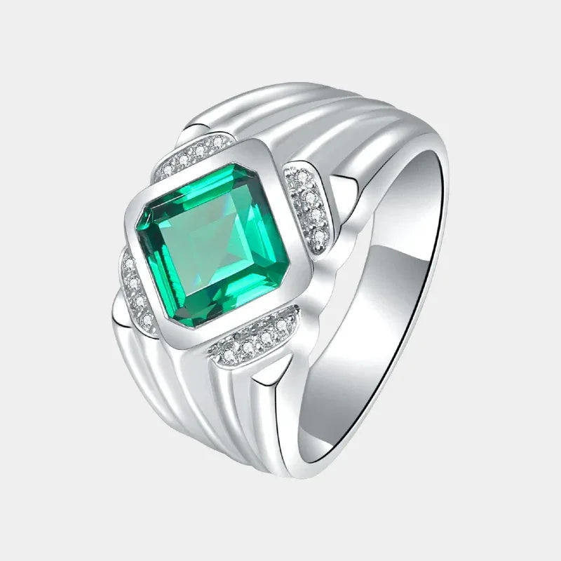 Men's 12 x 13.5 mm Emerald Ring front product view on a white background