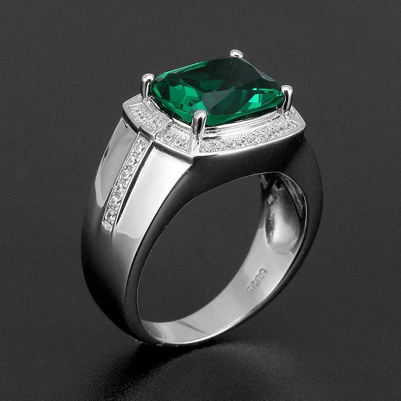 Men's 9 x 11 mm Rectangular Emerald Halo Ring rear setting detail