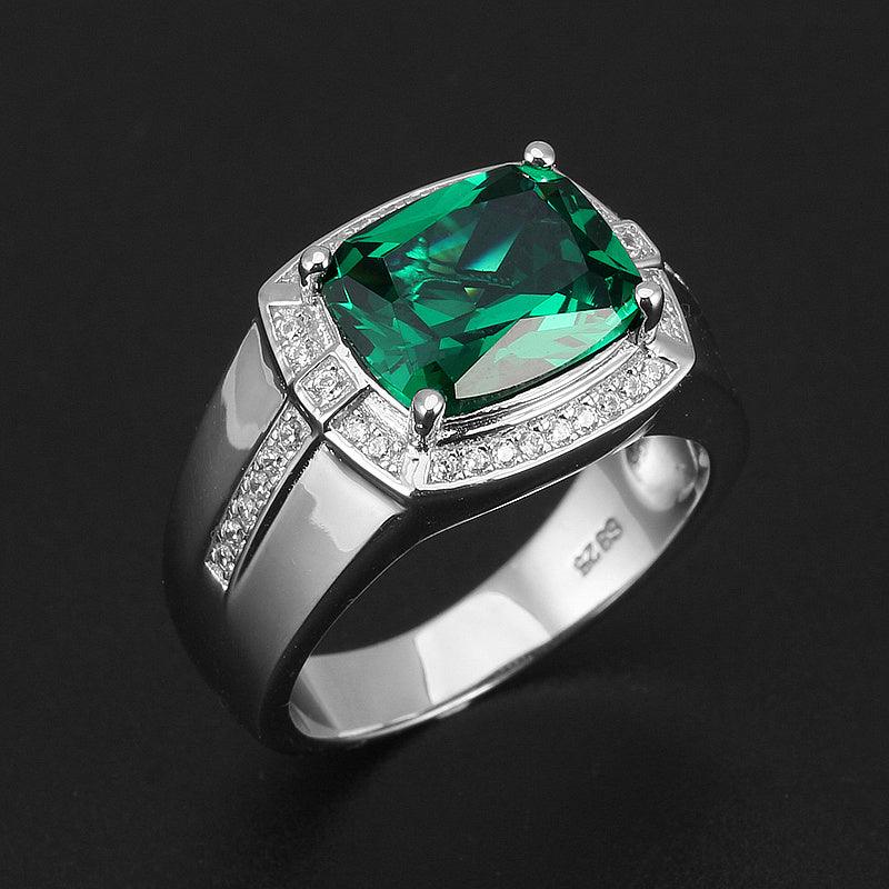 Men's 9 x 11 mm Rectangular Emerald Halo Ring side profile showing the band and setting