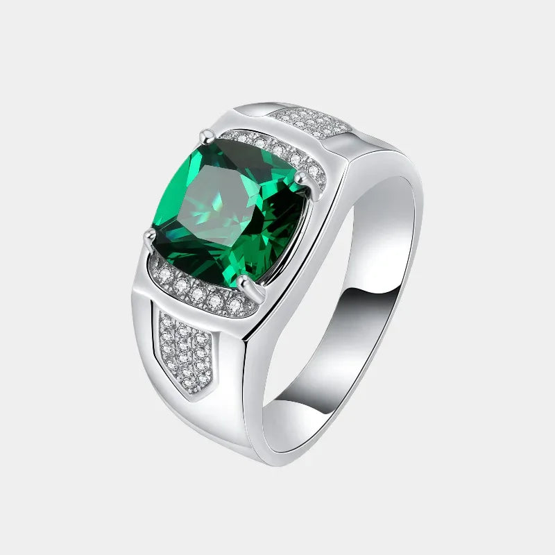 Men's Cushion-Cut Emerald Ring front product view on a white background