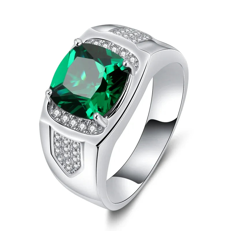 Men's Cushion-Cut Emerald Ring side profile showing the band and setting