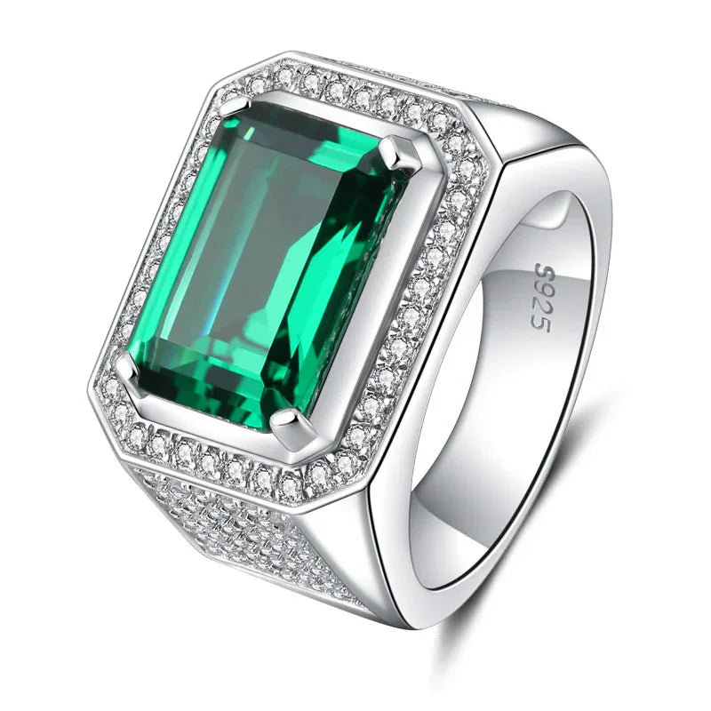 Men's Elongated Emerald Pave Ring side profile showing the band and setting