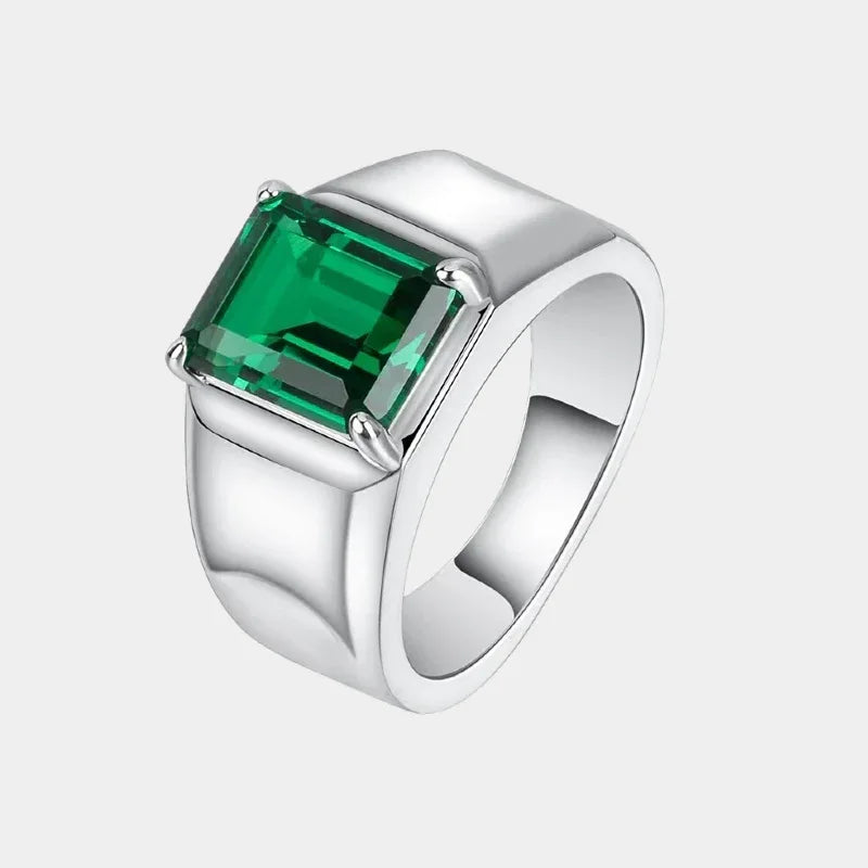 Men's Emerald Minimalist Signet Ring front product view on a white background