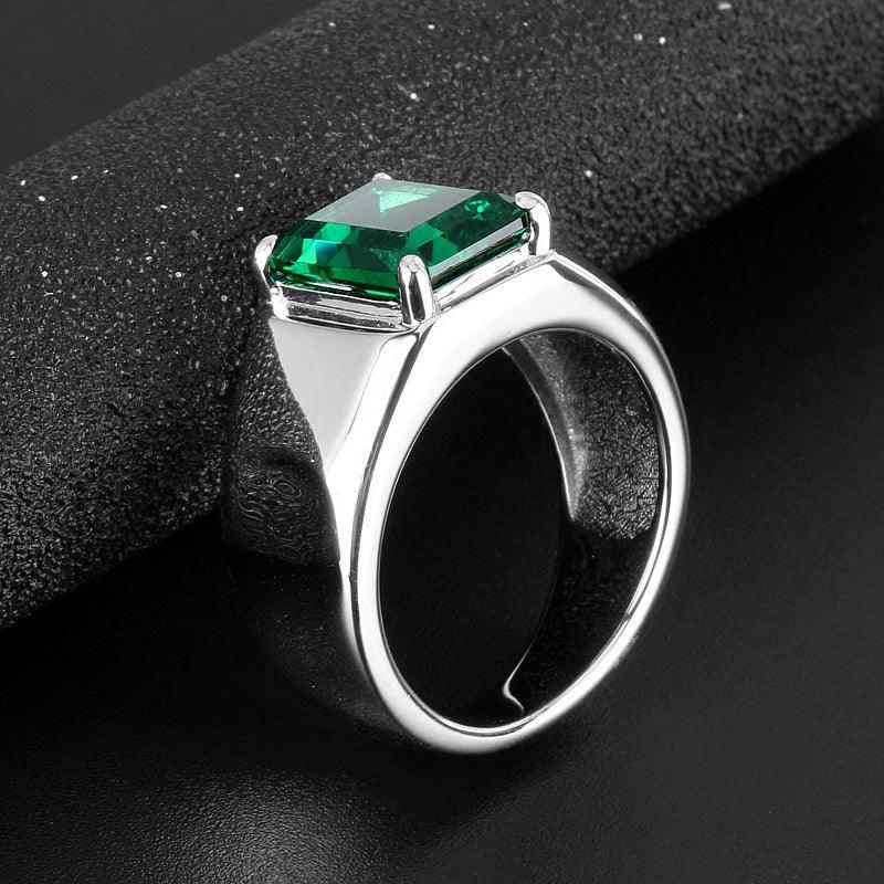 Men's Emerald Minimalist Signet Ring worn on the hand from a second angle