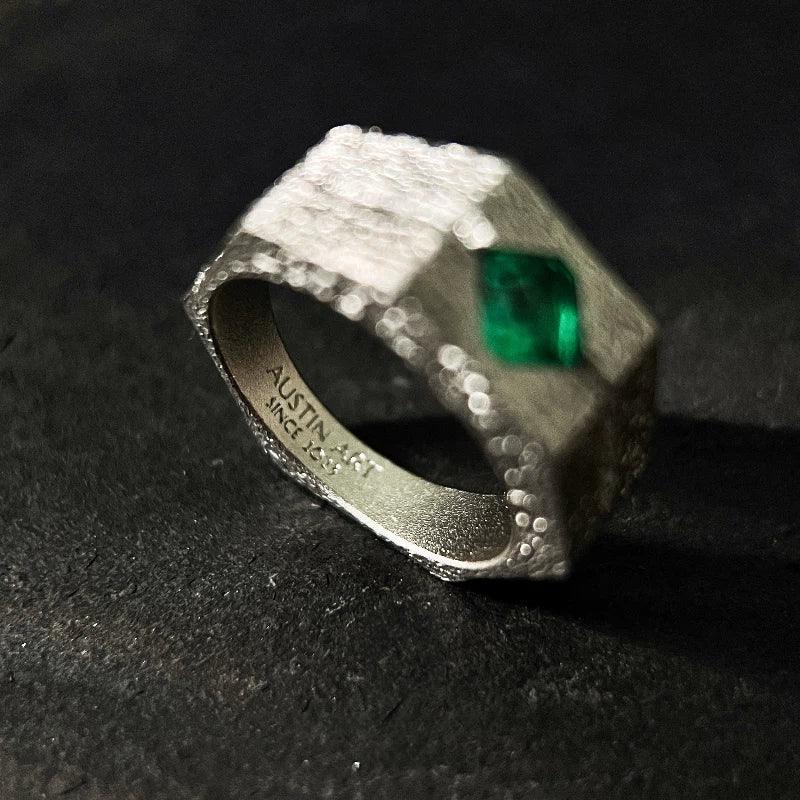 Men's Emerald Textured Signet Ring alternate product detail view 7