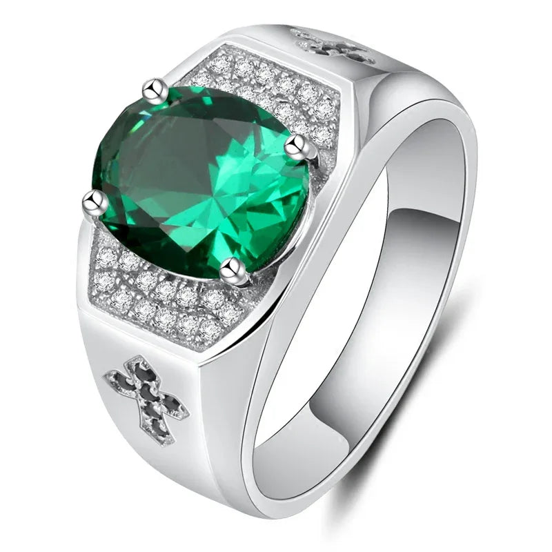 Men's Oval Emerald Fleur-de-Lis Ring rear setting detail