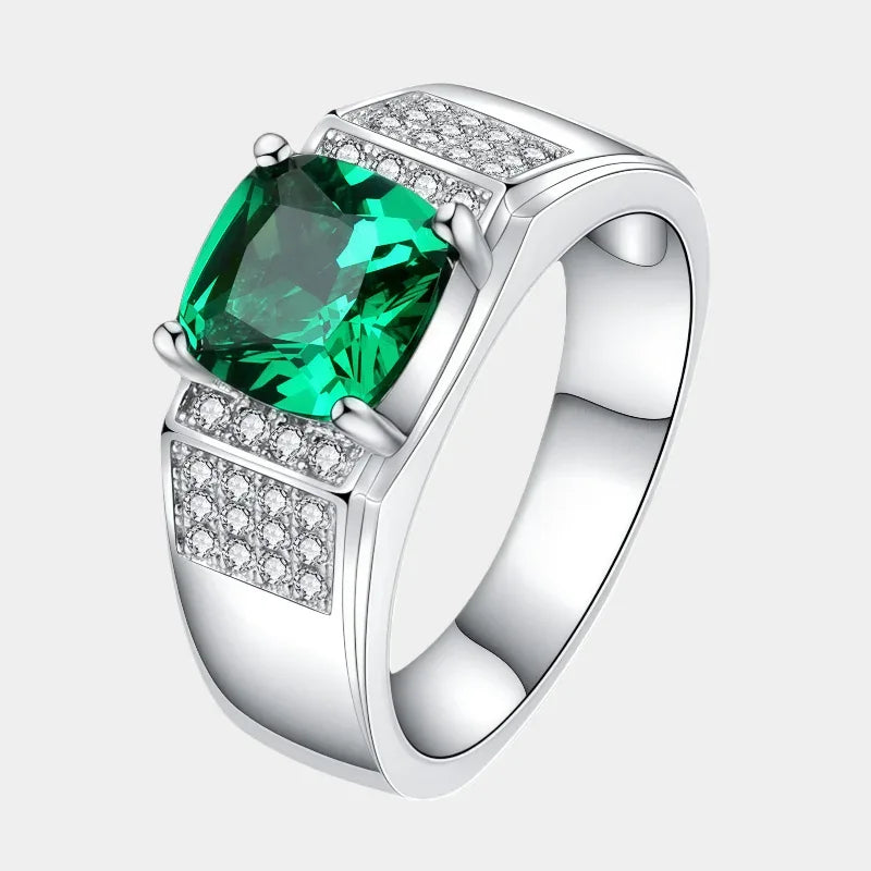 Men's Oval Emerald Pave Ring front product view on a white background