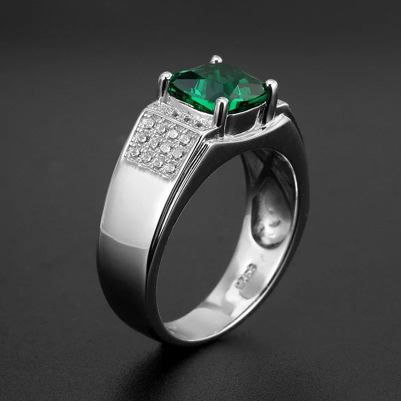 Men's Oval Emerald Pave Ring side profile showing the band and setting
