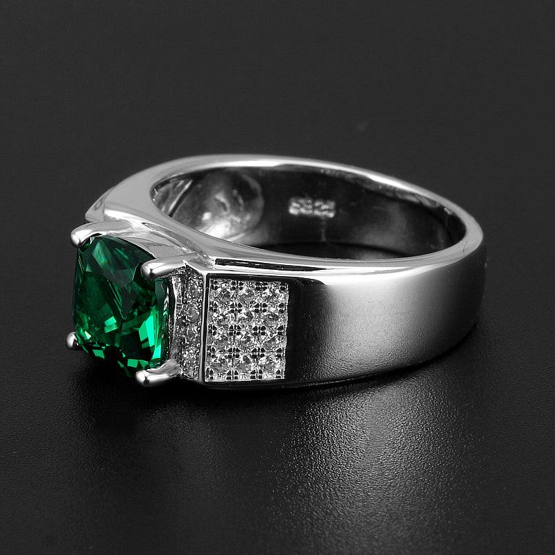 Men's Oval Emerald Pave Ring worn on the hand from a second angle