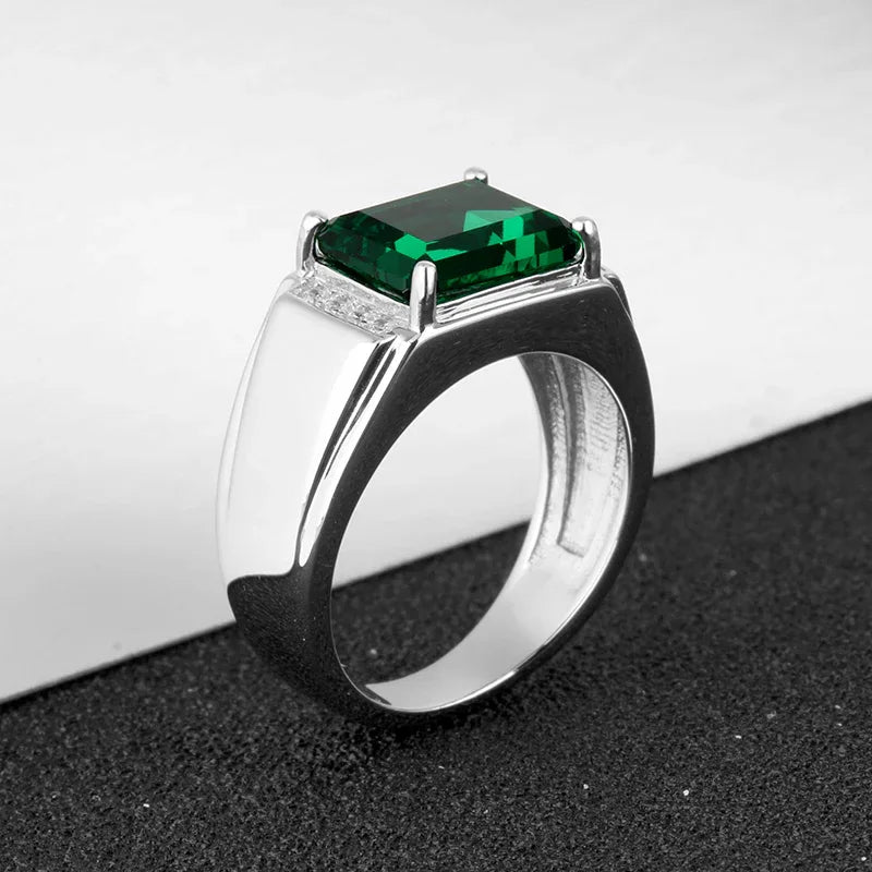 Men's Rectangular Emerald Accent Ring rear setting detail