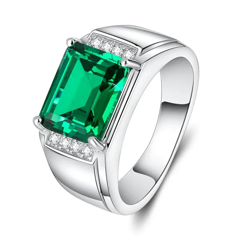 Men's Rectangular Emerald Accent Ring side profile showing the band and setting