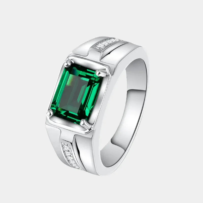 Men's Rectangular Emerald Channel Ring front product view on a white background