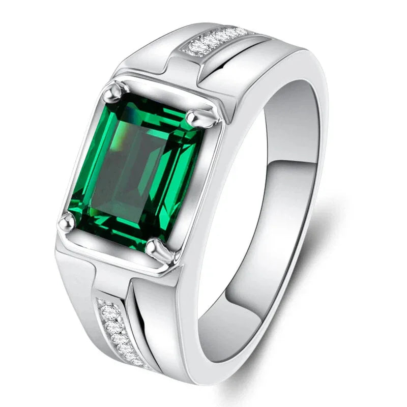Men's Rectangular Emerald Channel Ring rear setting detail
