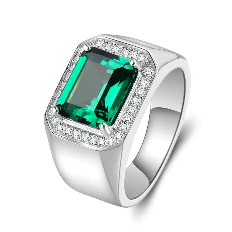 Men's Rectangular Emerald Framed Ring rear setting detail