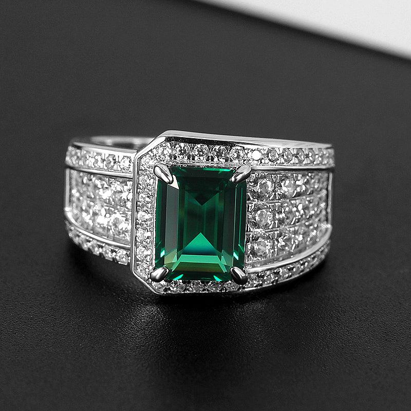 Men's Rectangular Emerald Full-Pave Ring side profile showing the band and setting