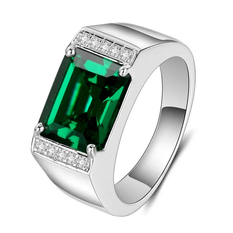 Men's Rectangular Emerald Pave Ring rear setting detail