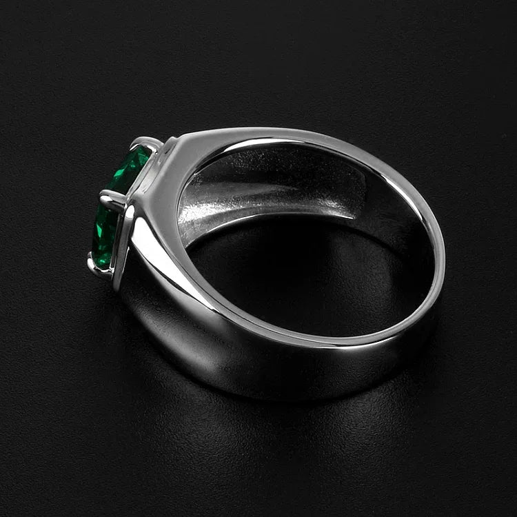 Men's Rectangular Emerald Split-Shank Ring side profile showing the band and setting
