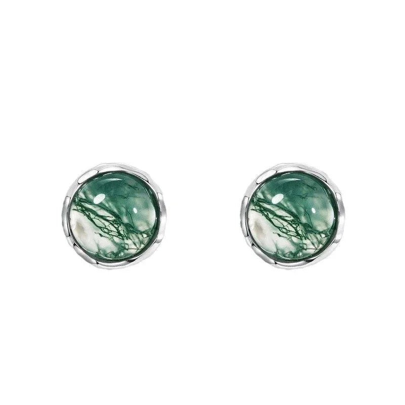 Minimalist and Moss Agate Earrings — angled product view 5