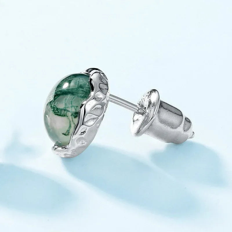 Minimalist and Moss Agate Earrings — side profile and band detail 4
