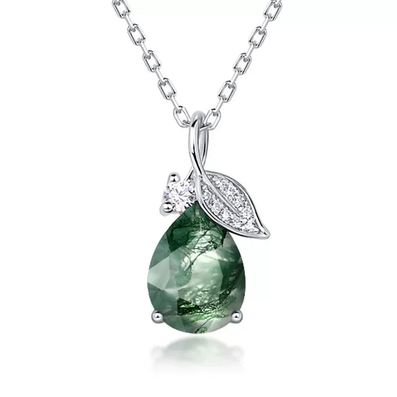 Minimalist and Teardrop Moss Agate Pendant Necklace — setting detail 6